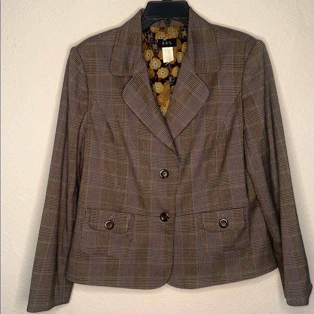 Brown Plaid Women's Blazer